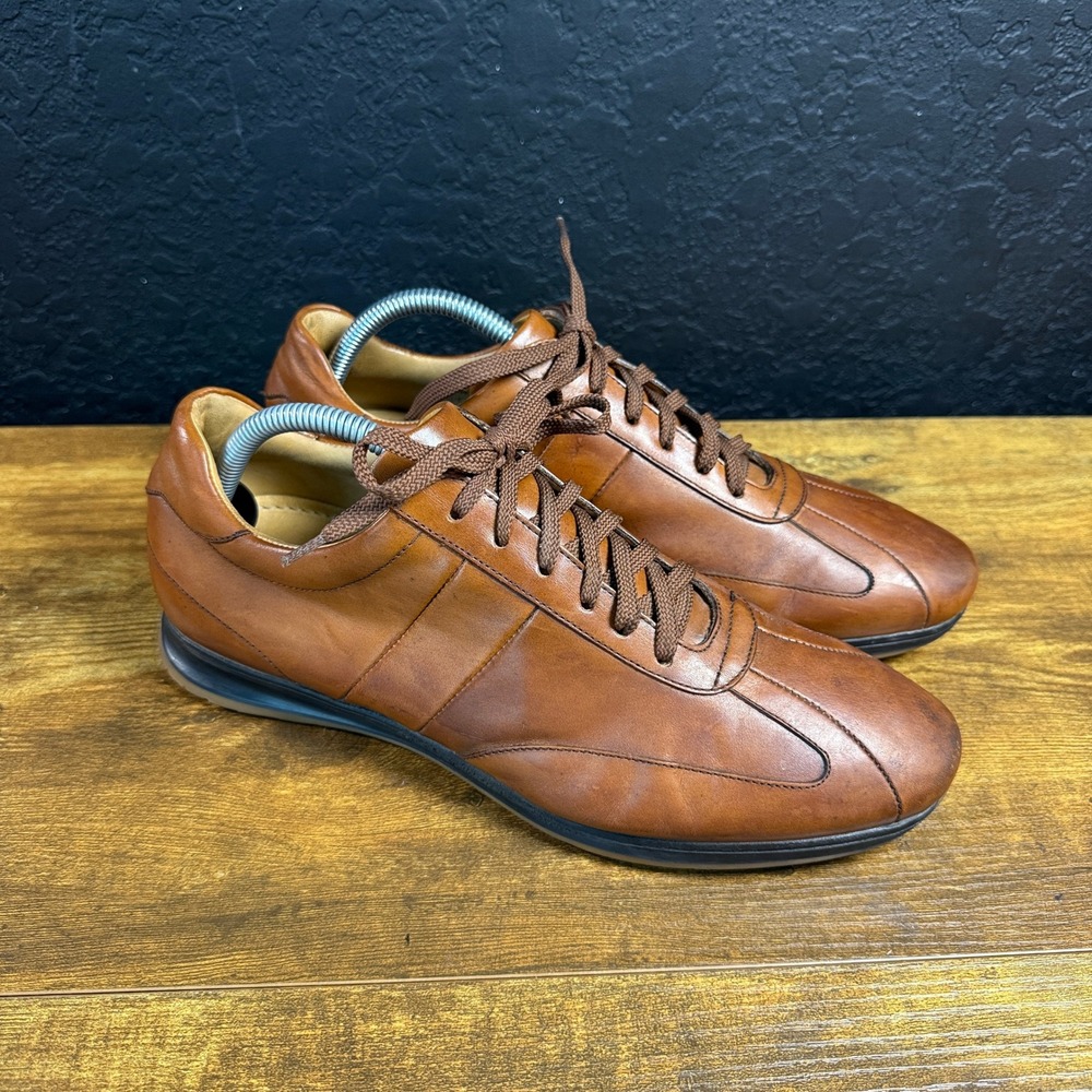 Paul Fredrick Italian Brown Leather Lace Up Casual Sneakers Mens Size 8.5 M
